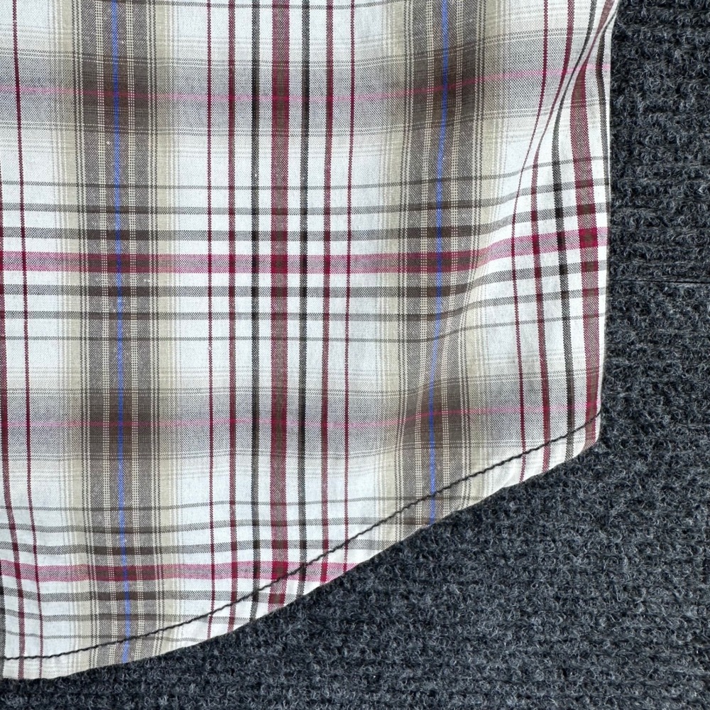 7 Diamonds Afterglow Mens Large Plaid Western Snap Short Sleeve Shirt Tan Red - Picture 7 of 13